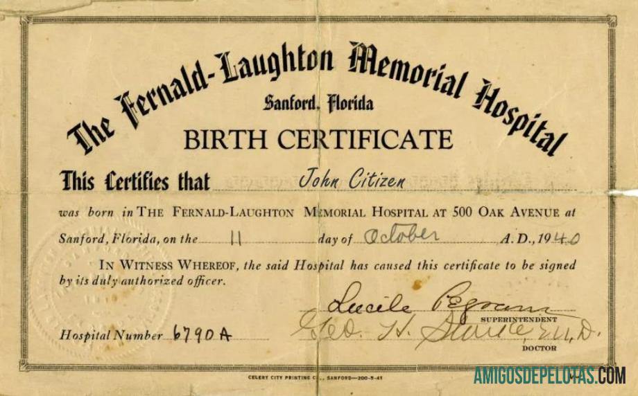 Estados Unidos Certidão de nascimento do Fernald Laughton Memorial Hospital exemplo